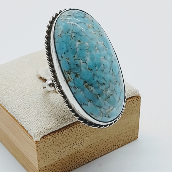 Vintage Sterling Silver Turquoise Hubbell Glass Ring - Picture 4 of 13